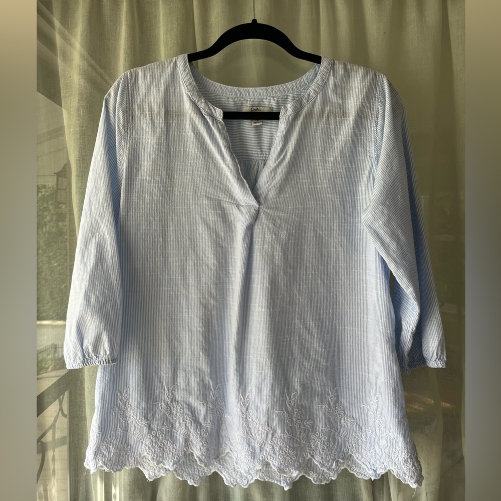 croft & barrow Light Blue Embroidered Tunic Top
